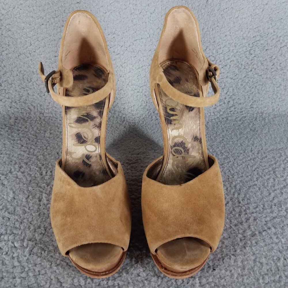 Sam Edelman Javi Wedge Sandals Women's 8 Suede Tan 5" Heel Pump Summer Party - Picture 2 of 14